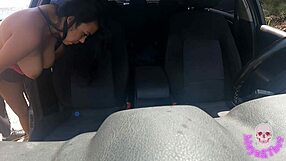 Big-titted woman fucks stranger joining her masturbation in car