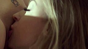 blonde lesbian girl licks brunette friend's pussy close up