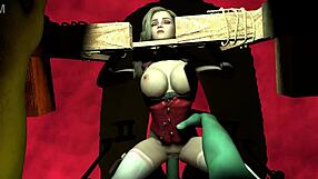 Close up of a big ass in wooden handcuffs being fucked by an anime ork