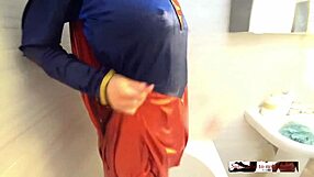 Supergirl saves the day and receives an orgasm in the shower