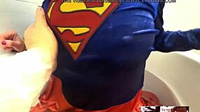 Supergirl saves the day and receives an orgasm in the shower