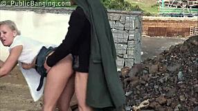 young blonde cutie public sex gng bang threesome with 2 guys with big dicks