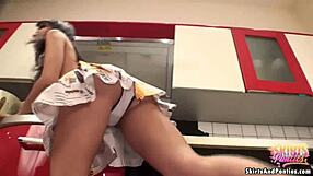 See up my dress while I am cooking dinner in the kitchen