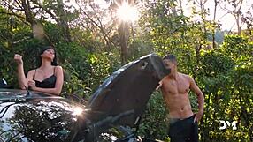 Nymphomaniac fucks lover and mechanic in public outdoor spot!