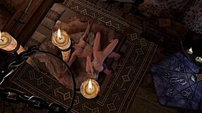 Can you resist this slim blonde riding cock sideways in Skyrim parody?