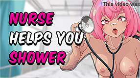 Nurse Bathes And Cleans Patient's Hard Cock In Shower