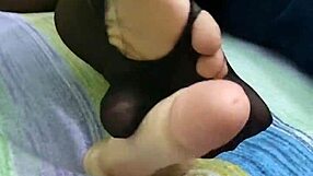 i give a footjob with my dildo and torn pantyhose while masturbatin in doggystyle