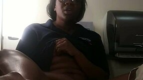 Ebony babe playing on the bathroom counter.