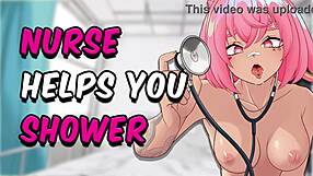 Nurse Bathes And Cleans Patient's Hard Cock In Shower