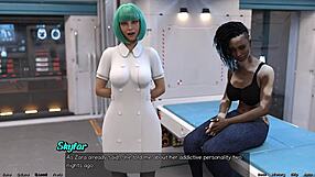 In a space station, a sexy doctor rejects the hero’s advances in this animated game