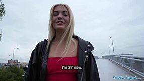 Public Agent Blonde in Red Dress Sucks and Fucks Hard