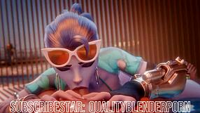 widow deepthroats cock on the beach, swallowing every drop with big tits and ass