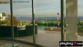 Classy Britt Linn, strip off that lingerie and swim naked outdoors! Show those natural tits!