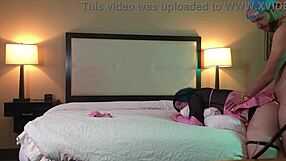 Ts in chastity bent over and fucked doggystyle by eager stud