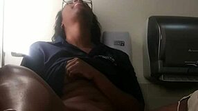 Ebony babe playing on the bathroom counter.