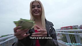 Public Agent Blonde in Red Dress Sucks and Fucks Hard