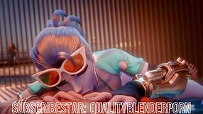 widow deepthroats cock on the beach, swallowing every drop with big tits and ass