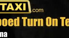 Tattooed babe seduces driver with her body in the taxi.