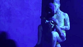 Wild threesome sex in the club's smoking area.