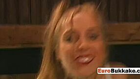 Slut in white lingerie sucks on beaver while getting pissed on