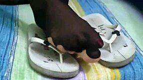 i give a footjob with my dildo and torn pantyhose while masturbatin in doggystyle