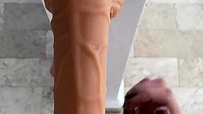 Detailed training session with dildo on hairy pussy leading to intense fucking