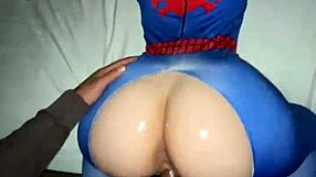 blonde spider woman in cosplay costume