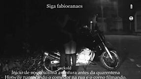 Naughty milf wife teases outdoors in skirt, while cuckold voyeur films the thrilling upskirt show