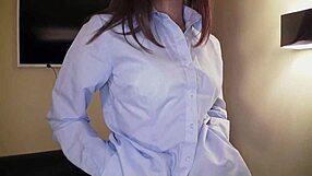 Hitomi Kamei in uniform cosplay for a shaved session