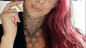 sensual tattooed wife smoking and teasing big natural tits on webcam