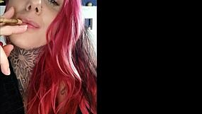 sensual tattooed wife smoking and teasing big natural tits on webcam