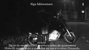 Naughty milf wife teases outdoors in skirt, while cuckold voyeur films the thrilling upskirt show