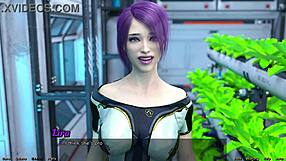 Beautiful anime girl with big boobs in a space-themed game