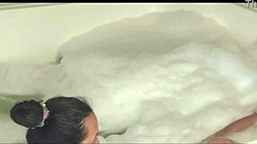 Intense handjob and cum on shaved pussy with big natural tits