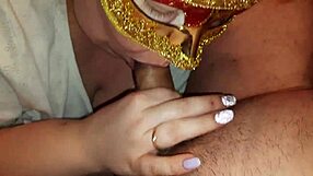 Curvy Russian BBW sucks cock sensually in closeup blowjob, swallowing cum while watching eyes.