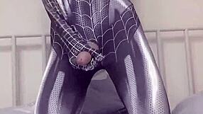 Sexy gay teen masturbates wild like Spider-Man