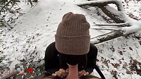 Young Asian girl gets blown by big cock in snow