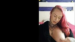 sensual tattooed wife smoking and teasing big natural tits on webcam
