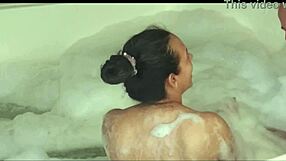 Intense handjob and cum on shaved pussy with big natural tits