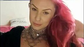 sensual tattooed wife smoking and teasing big natural tits on webcam