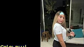 Novinha colombiana 18+ Mia de bunda grande no sofá pro primeiro pauzão interracial no casting caseiro