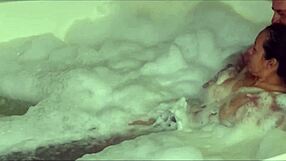 Intense handjob and cum on shaved pussy with big natural tits