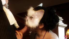 masked slave delivers awesome blowjob and hot doggy style to master