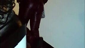 Femdom In Leather Catsuit And Pantyhose With Miniskirt. Fetish Action.