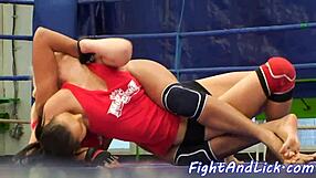 Babe wrestles while licking pussy!