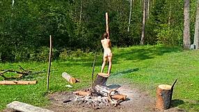 hot brunette getting doggystyle anal in the woods