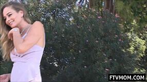 Milf flashes upskirt in public, teasing on the bench. She rubs herself outdoors with wild abandon.