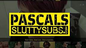 Skinny submissive woman bound in bondage deep throats her master