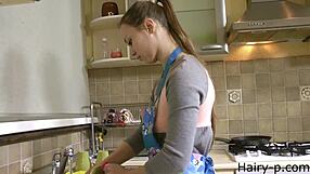 hey, wanna see this young wife playing in the kitchen?