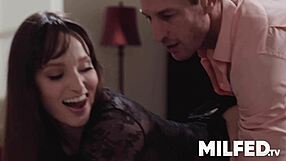 Step daughter secretly watches step mom getting fucked hard.